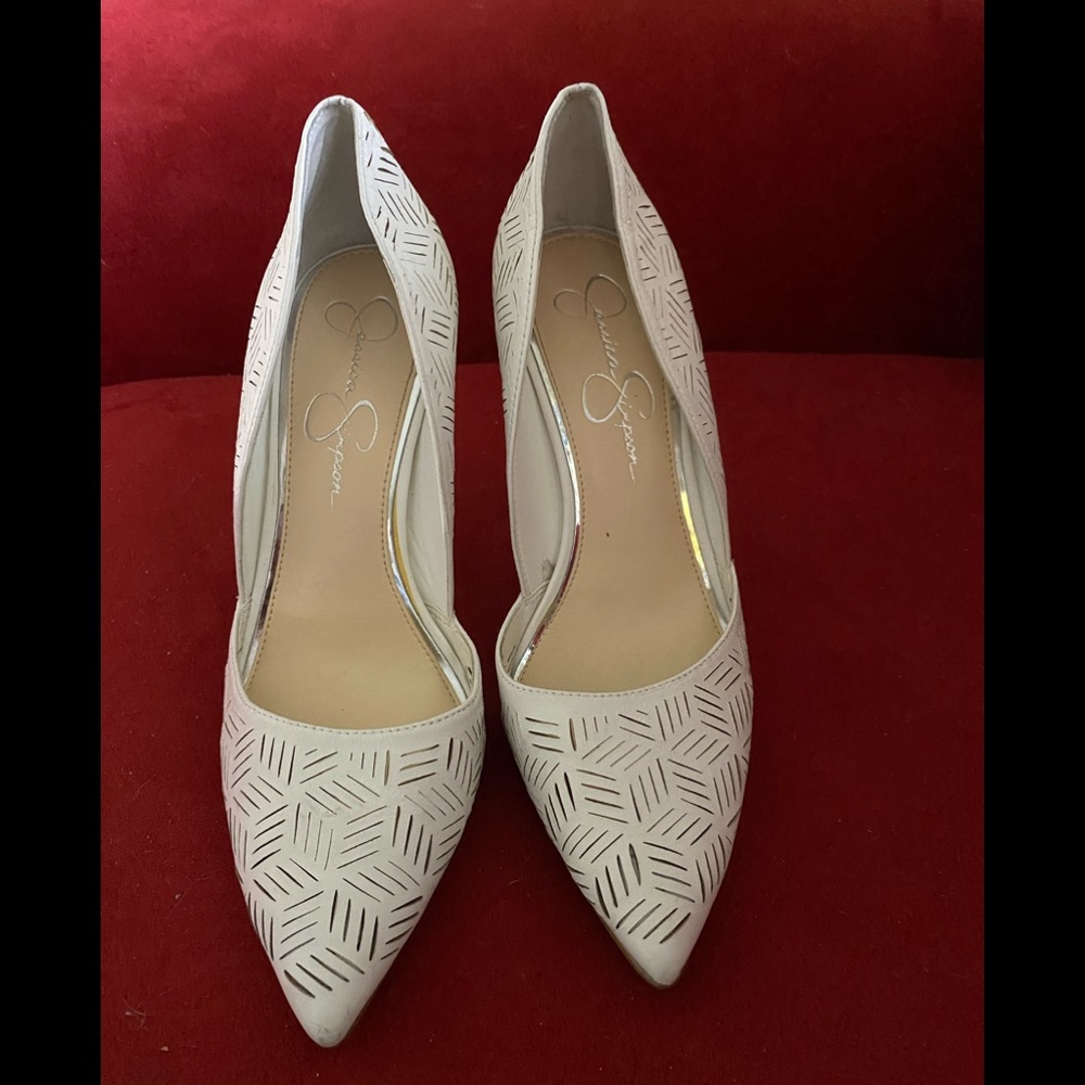 Jessica Simpson white leather high heels size 8.5